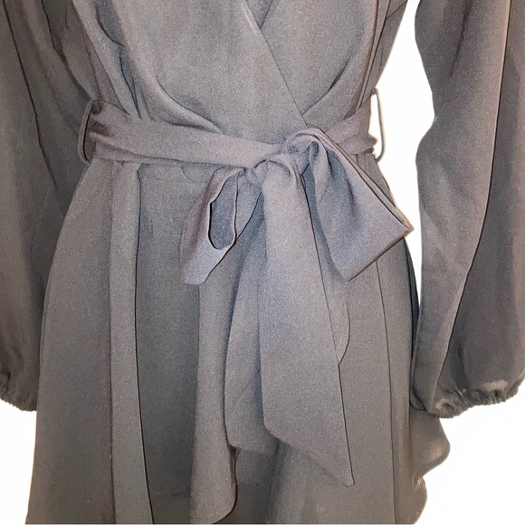 NEW Formal Black Bow Faux Wrap Long Sleeve Sexy Fit Flare Spring Cocktail Dress - Picture 7 of 17